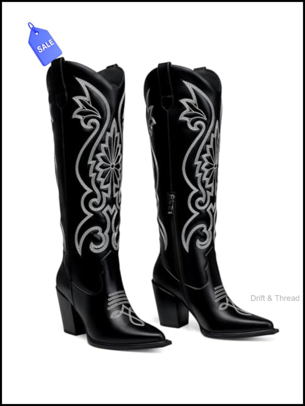 Women's Wide Calf Knee High Western Cowboy Boots Pointed Toe Block Heel